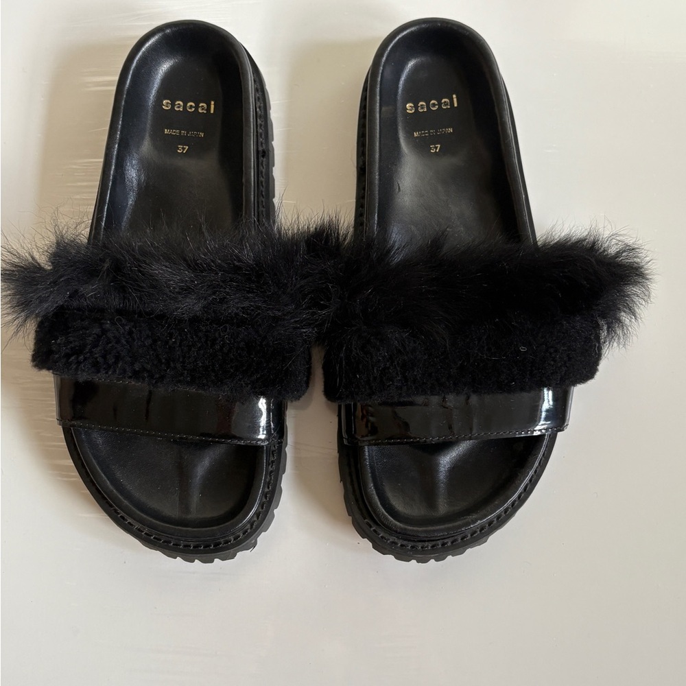 Sacai Mixed Fur Slide Sandals View 3